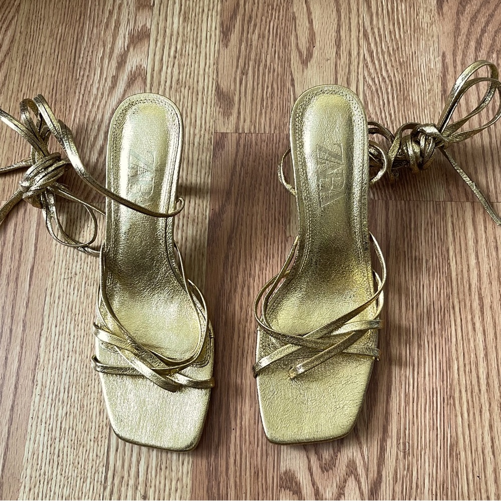 Zara gold Strappy heels